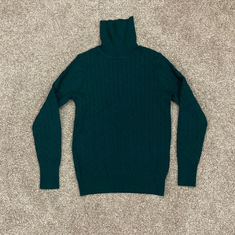 Green Cabled Turtle Neck Sweater